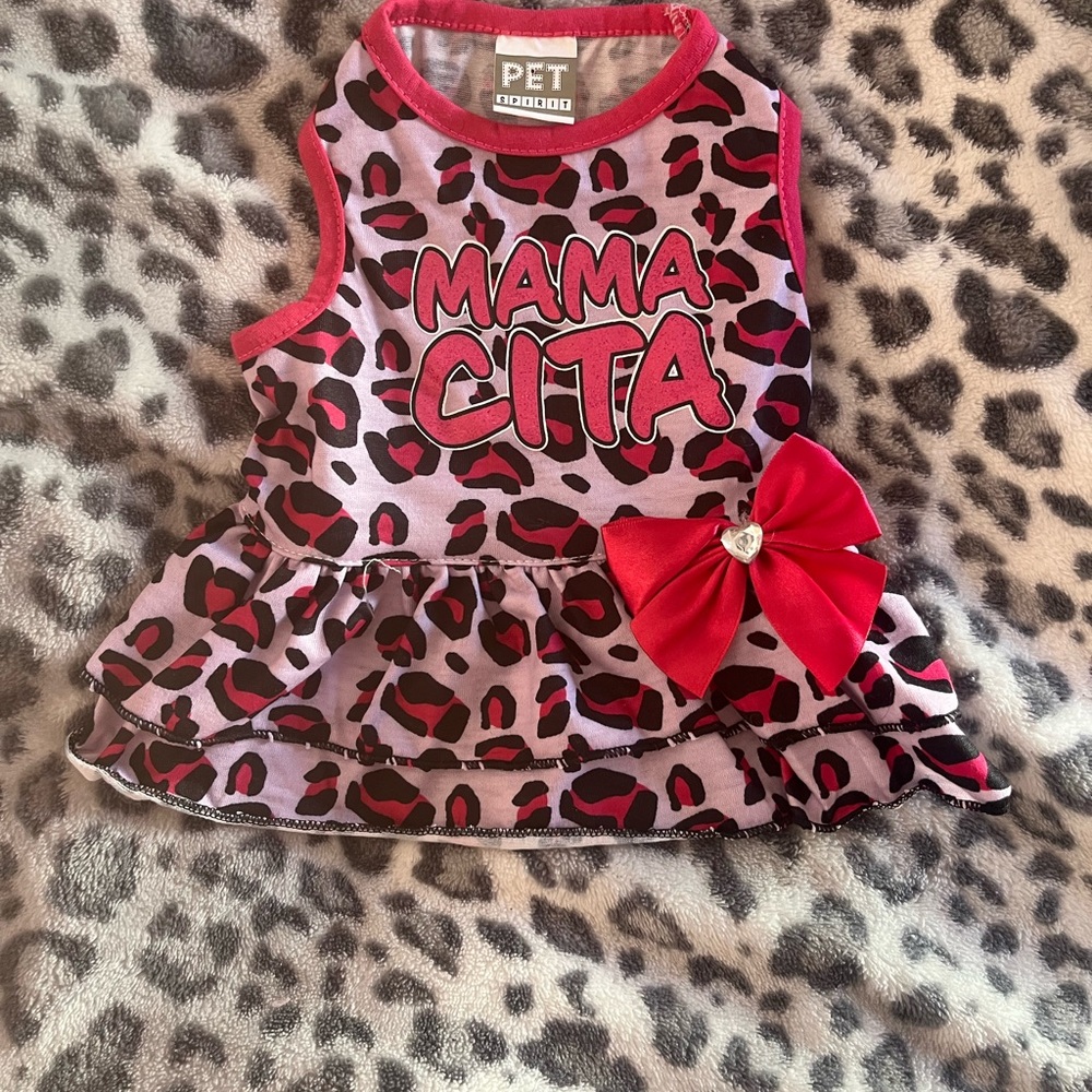 Pet Spirit Dog Dress With Mamacita Writing Pink and Black Leopard Print XS